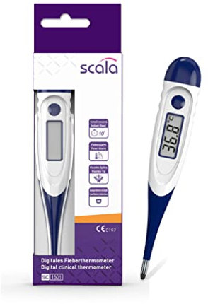scala SC 1501 flex Fieberthermometer digital – 10 Sek. Messzeit, flexible Spitze, Fieberalarm, wasserdicht – oral, rektal & axillar – für Baby, Kinder & Erwachsene (blau)