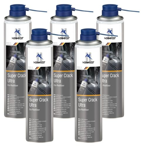 Normfest Super Crack Ultra – Eis-Rostlöser Spray, löst festsitzende Schrauben, Muttern und Bolzen durch Vereisung bis -40 °C, mit starker Kriechfähigkeit und Korrosionsschutz, 5x 400ml