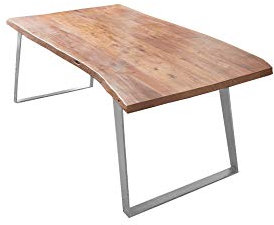 SAM Esszimmertisch 120x80 cm Havanna, Baumkantentisch naturfarben, Akazienholz massiv, schräges U-Gestell Metall Silber