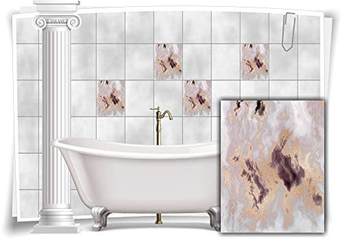 Medianlux Fliesen-Aufkleber Folie Marmor Öl Ölfarben Abstrakt Grau Lila Gold Bad WC Deko Küche, 12 Stück, 20x25cm m23m74h-139248