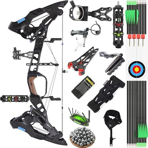 SHARROW Bogenschießen Compoundbogen Set Dual-Use für Stahlkugel und Pfeile 20-60lbs einstellbare Jagdbogen für Bogenschießen Jagd Angeln rechtshändig, Keine Angst vor Dry FIRE (B)