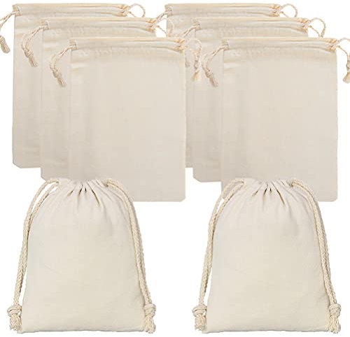 20 Stück Baumwollsäckchen, 10x15cm Stoffsäckchen mit Zugband Kleine Säckchen zum Befüllen Adventskalender DIY Geschenkbeutel für Weihnachten Kindergeburtstag Hochzeit