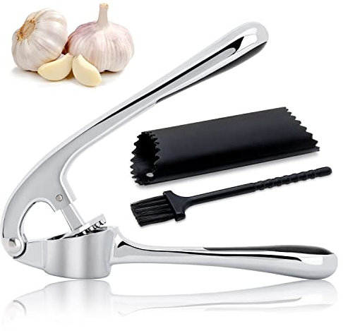Garlic Press with Silicone Roller Peeler & Cleaning Brush
