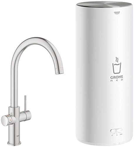 Grohe Red 3-in-1 boiling water tap with C spout and combi boiler supersteel