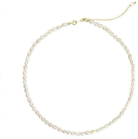 FRLUYNG Perlenkette 39cm 4 mm Perlencollier mit Schwanzkette Zierliche kleine Halskette Süßwasserperlenkette Weiß Handgemachte Vintage Halskette Schmuck für Frauen Mädchen