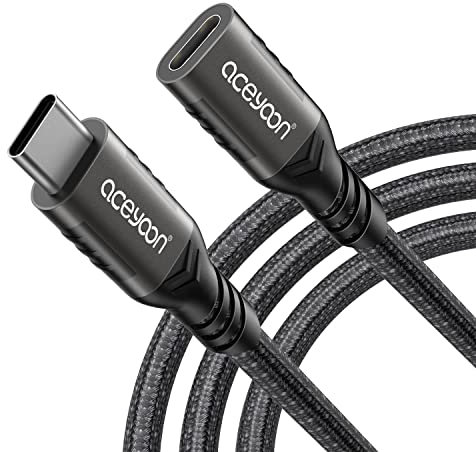 aceyoon 240W Rallonge USB C, USB Type C 3.2 Gen 2 20Gbps Cable Extension USB C PD 3.0 & QC 3.0 Cable Type C Mâle à Femelle 4K@60Hz Nylon Tressé Compatible avec Macbook Pro Galaxy S24 S23 S22 (1M)