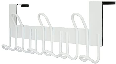 SKOLOO Perchero Puerta, Colgador Puerta en Acero Inoxidable con 9 Ganchos, Ganchos de Perchero para Dormitorio Baño Pasillo y Cocina (Blanco, Puerta Espesor Menos de 4.5 cm)
