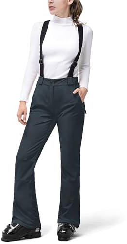 33,000ft Pantaloni da sci da donna, impermeabili, antivento, in softshell, con calda imbottitura, da snowboard, da sci, da trekking, da sci, grigio scuro, S