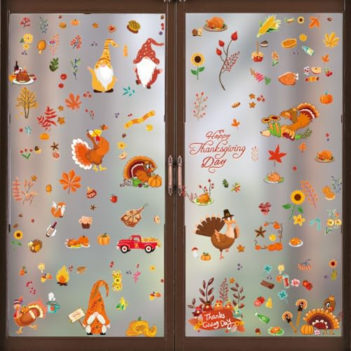 Fensterbilder 9 Bögen Herbst Fensterbilder Selbstklebend,Herbst Deko | Herbst Erntedankfest Fensteraufkleber,Herbst Deko Fenstersticker Winter Fenster,Fensterdeko Hängend Kinderzimmer Dekoration