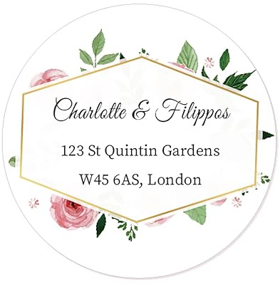 48 PERSONALISIERT Adressaufkleber Hochzeit Weihnachten Address Aufkleber Rücksendung Adresse Etiketten Geschäftsadresse Gastgeschenk Sticker 40mm - Rd 401 (002 Rose)
