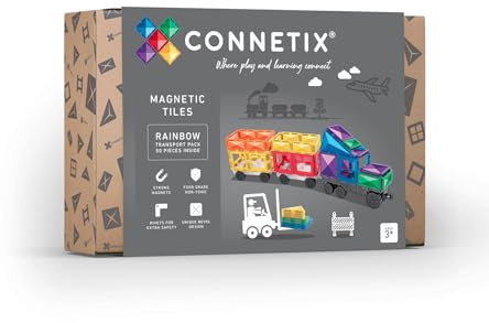CONNETIX Tuiles magnétiques Arc-en-Ciel Paquet de Transport, 50 pièces