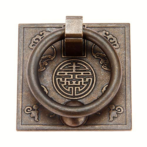 Türklopfer 60 * 60mm Bronze Messing Schrank Türgriff Tropfengriff Schrank Ring Schubladengriff (Color : A)