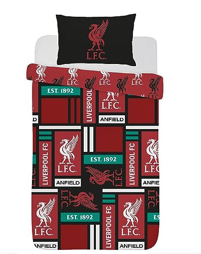 Liverpool FC Football Duvet Cover Sets Bedding Single Bed Set with Pillowcase LFC Block Football Gifts for Boy and Girls (Single)