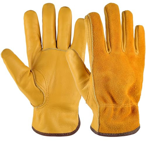 EINSKEY Gardening Gloves for Men Women, Tough Thorn Proof Leather Safety Work Gloves, Heavy Duty Rigger Protective Gloves with Strong Grip for Garden Yard Mechanic Welding