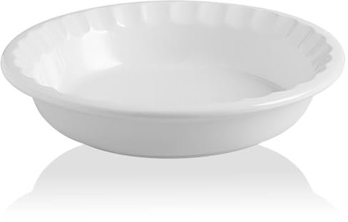 Sweejar Ceramic 10.4 Inch Pie Pan, Deep Porcelain Round Dish, Non-Stick Baking Plate for Pumpkin and Apple Pies, Farmhouse Design (White)