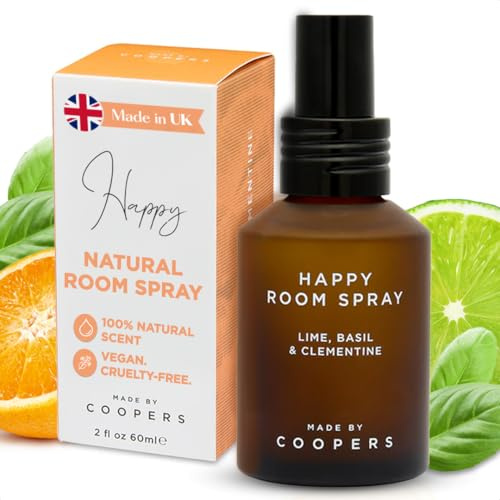 Tillverkad av Coopers Happy Atmosphere Mist – handgjort rum och tygspray med eterisk oljeblandning, upplyftande luftfräschare för avkoppling i hemmet, 60 ml