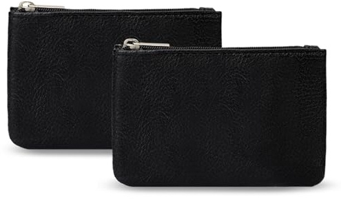 KALIONE 2 Pack Coin Purse, Portable PU Leather Coin Purse with Zipper Coin Purse Mini Change Purse Small Coin Purse for Women Credit Card Folded Bills ID Key Headset Lipstick(Black&Black)