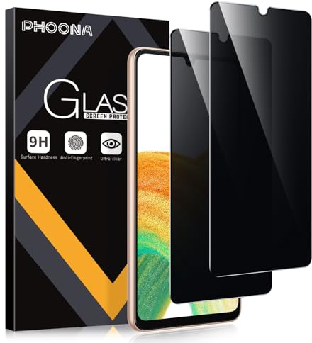Phoona Sichtschutz Schutzfolie für Samsung Galaxy A33 5G, 2 Stück Anti Spy Displayschutzfolie, Privatsphäre Sichtschutzfolie 9H Härte Gehärtetes Glas Blasenfrei Privacy Folie