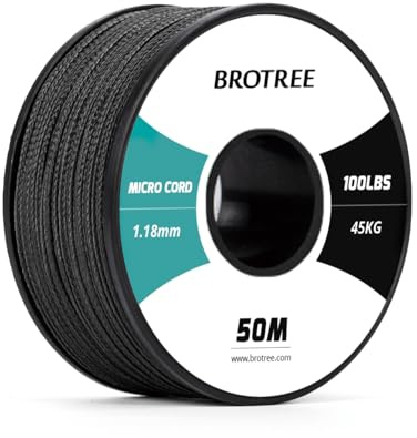 Brotree Mikrosladd 1.18mm Paracord 50m Flätad Kabel för Armband, DIY, Smyckestillverkning - 45kg Brottlast (Svart)