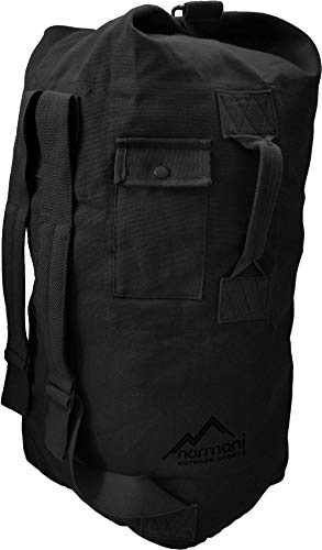 Seesack aus reißfestem Canvas-Material mit Doppelgurt und Metallverschluss - 100% Baumwolle Dunkelschwarz 30 Liter