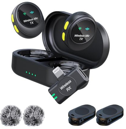 BALILA Microfono lavalier wireless, mini microfono Lightning a clip, cancellazione del rumore, 48kHz/24 bit, 300m di portata, per vlog YouTube live streaming podcast