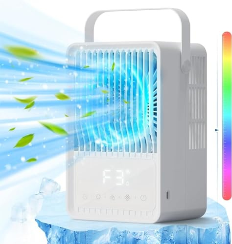 Enfriador de aire portátil 4 en 1, mini enfriador de aire personal con temporizador, ventilador de aire acondicionado, enfriador evaporativo silencioso for dormitorio, oficina en casa, luces de 7 colo