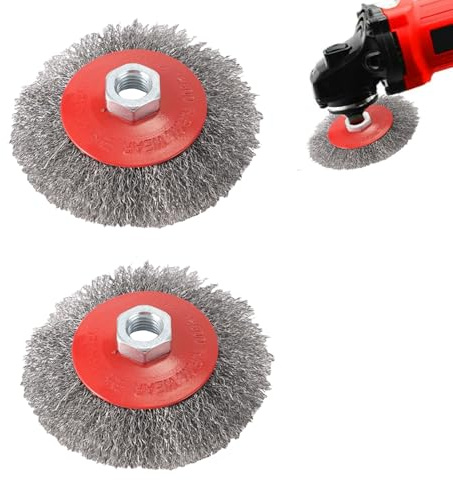 Lot de 2 brosses métalliques pour perceuse - 100 mm - Pour meuleuse d'angle - Brosse métallique flexible - Accessoires avec modèles M14 - Pour perceuse de polissage, meulage, dérouillage, ébavurage