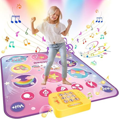 JONRRYIN Tanzmatte Kinder, Tanzmatte Spielzeug für Kinder mit 8 Led-Leuchten, Musikmatte Spielzeug mit 5 Spielmodi 3 Herausforderungsstufen, Tanzmatten Spielzeug für ab 3 4 5 6 7 8 Jahre