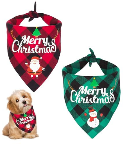 2 Stück Weihnachten Haustier Schal,Weihnachten Hunde Halstuch,Hundehalstuch Weihnachten,Einstellbare Dreieck Hundehalstuch,Muster mit Weihnachtsschneemännern und Alten Männern,für Hunde Und Katzen (A)