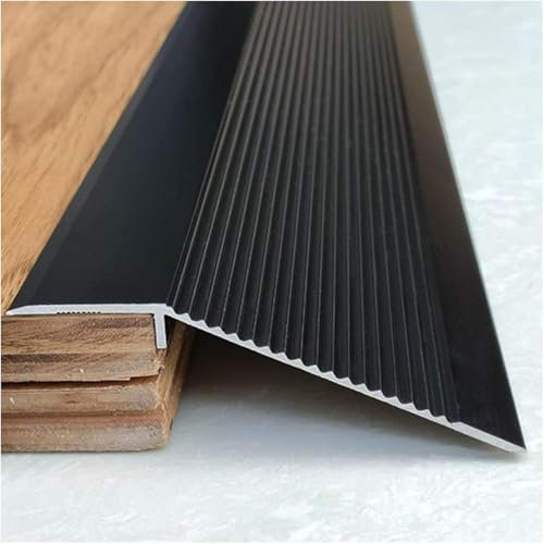 Striscia di transizione per porta per pavimenti irregolari, laminato, vinile, legno, piastrelle, alluminio, fughe, pezzo di giunzione, facile da tagliare, nero (100 cm)