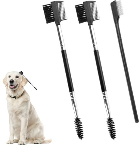 Piriuuo 3 Stück Doppelseitige Tränenfleck-Entfernungskamm, 2 Doppelkopfbürsten, 1 Einzelkopfbürste, Fellpflege für Hunde