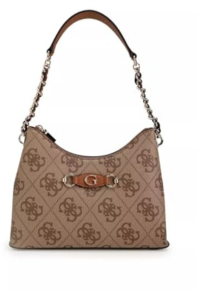 GUESS Izzy Top Zip Shoulder Bag Latte Logo