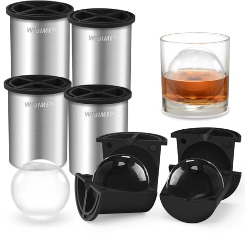Klarer Eiswürfelbereiter, 6,4 cm Eisbälle, Eisballbereiter aus kristallklarem Edelstahl, BPA-freie Premium-Silikon-Eiswürfelformen für Whisky und Cocktails (4 PACK)