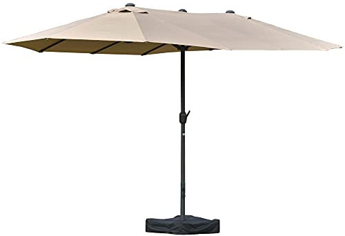 Outsunny Parasol de jardin exterieur parasol double rectangulaire 4,6L x 2,7l x 2,4H m avec ouverture fermeture manivelle, sacs de lestage et base inclus, pour balcon, piscine, kaki