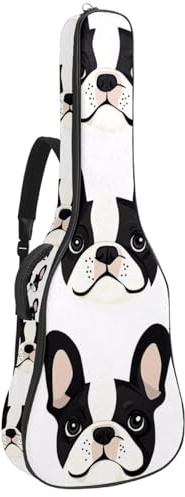 KengjuTesu 43 Zoll Akustikgitarre Softcase mit Rucksackgurt und 2 Taschen Bulldogge Gesicht Muster, keine Polsterung Rucksack Wasserdicht Oxford Tuch Bassgitarre Gigbag für Konzertgitarre, mehrfarbig,