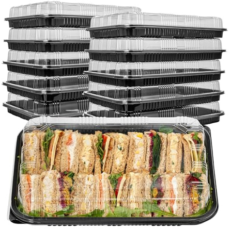 Superior Sandwich Platter Trays - Pack of 10 Catering Trays for Parties - Buffet Serving Tray with Spill Proof Lids - Catering Platters for Cakes, Parties & Events, Meal Prep Large Tray