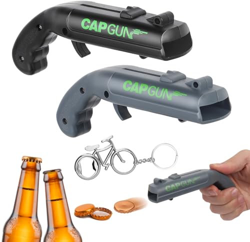 QMLING Lot de 2 pistolets à capsules, décapsuleur, pistolet amusant avec décapsuleur de vélo, gadgets pour hommes, pistolet à bière pour la maison, le bar, la fête