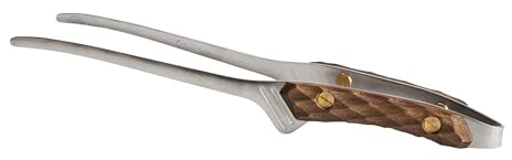 Thous Winds 9 Inch Stainless Steel Tweezer Tongs for Cooking, Walnut Wood Handle, Kitchen Tongs for BBQ, Camping, Grilling, Salad, Silver
