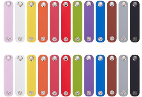 DELORIGIN 24PCS Cable Ties PU Leather Cord Organizer Reusable Cable Straps with Iron Snap Button Cord Keeper for Travel Office Home Charger Cord Headphone Power Cord Holder Christmas Light Storage