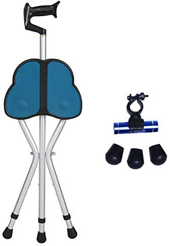 Spazierstock mit Sitz Senioren Dreibeinige Wanderstabhocker Sitzstuhlstuhl Teleskoper Stift Nicht-Rutsch-Krückenstuhl, Blau, Blau