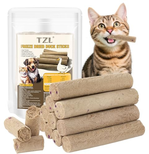 TZL Freeze Dried Duck Stick Cat Treats, High Protein Healthy Treats for Cats & Dogs, Natural Teeth Cleaning Snacks, Gluten& Grain Free