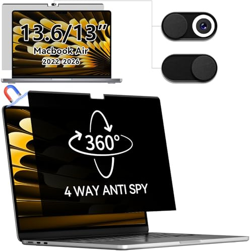 IPROKKO 360°Magnetischer Blickschutzfilter für MacBook Air 13,6/13 Zoll (2022-2026,M2 M3 M4 M5),Abnehmbar 4-Wege Blickschutzfilter Mac Privacy Screen，Anti Blaulicht Blendschutz