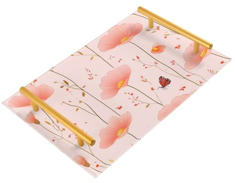 Plateau rectangulaire décoratif avec poignées - Grand plateau de service pour bijoux, parfum - Bandejas de desayuno para Regalo