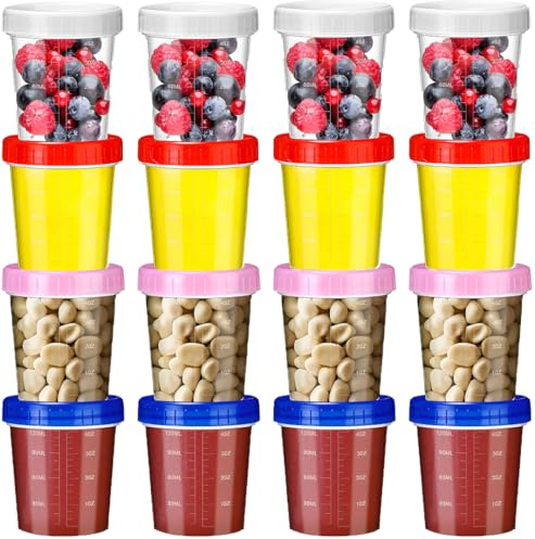 YEOVIBL 16 Pack Small Food Containers with Screw Lids 120ML Reusable Snack Pots Plastic Jars for Lunch Sauce Yogurt Jam Puree Pudding Ice Cream Microwave Fridge