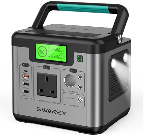 SWAREY Portable Power Station S500, 518Wh Solar Generator with 500W (Peak 1000W) Pure Sine Wave AC, 65W USB-C Fast Charging, Emergency Power Supply for Outdoor Camping RV Home