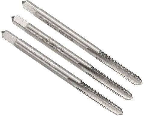 sourcing map Lot de 3 tarauds à main, #8-36 UNF Taper/Fiche/Filetage inférieur, Kit d'outils de taraudage manuel en alliage 9CrSi