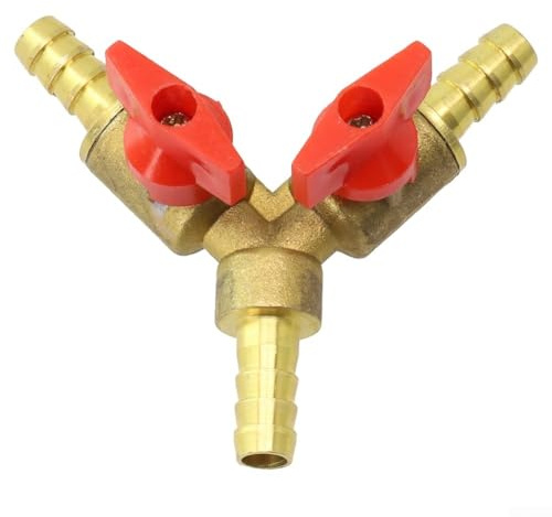 8mm 10mm Hose Compatible 3-Way Brass Ball Valve for Water Air For Fuel and Gas in Plumbing and Garden Applications (8mm)