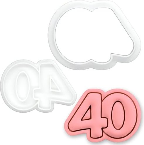 BAKERLOGY Number 40 Mini Cookie Cutter & Stamp Set – Double Digit Milestone Baking Tool for 40th Birthday, Anniversary & Special Celebrations Cupcake Topper & Fondant Decoration