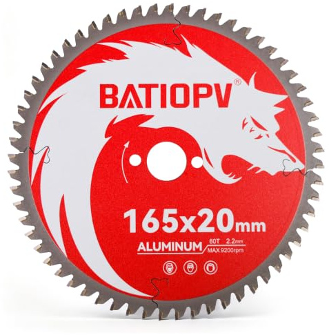 BATIOPV Lama per Sega Circolare 165 x 20 mm per Alluminio, 60 Denti – Disco TCT al Carburo per Sega Circolare, Sega ad Affondamento e Sega da Banco – Compatibile con Bosch e Makita