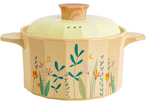 Cacerola de barro antiadherente resistente al calor con tapa(3.5L/3.2Quarts)